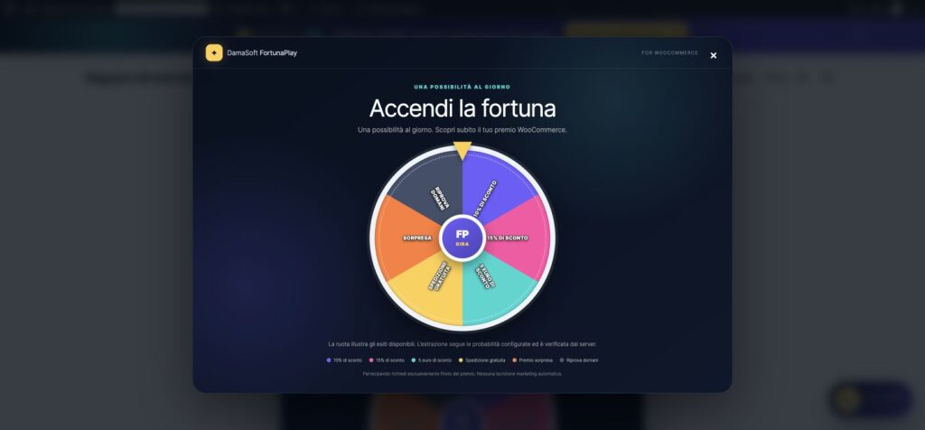 Ruota della fortuna WooCommerce nel negozio dimostrativo