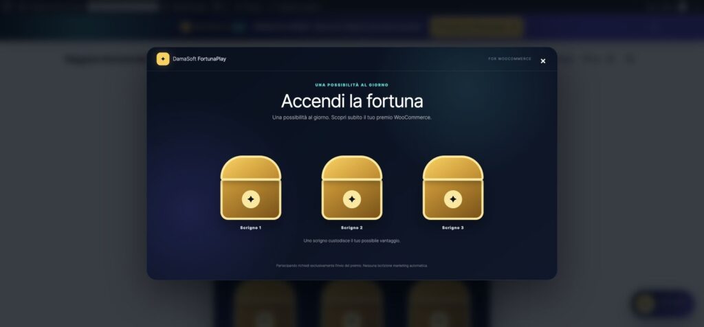 Scrigni segreti di FortunaPlay con premi WooCommerce nel negozio dimostrativo
