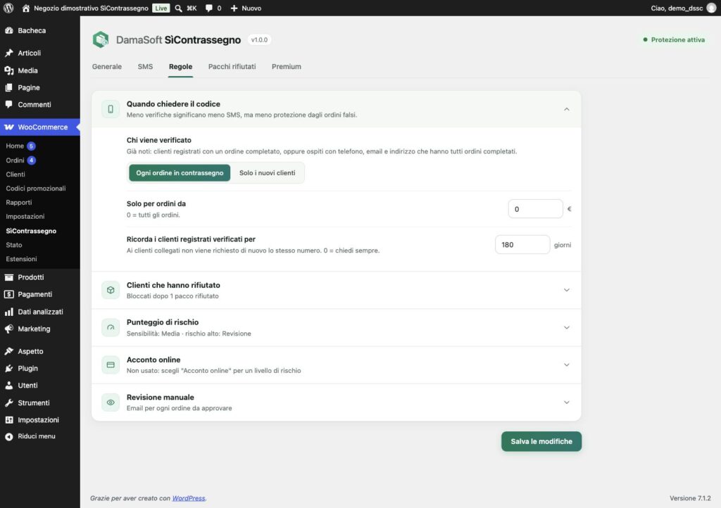 SìContrassegno: verifica per ogni ordine o per i nuovi clienti, soglia e memoria del numero