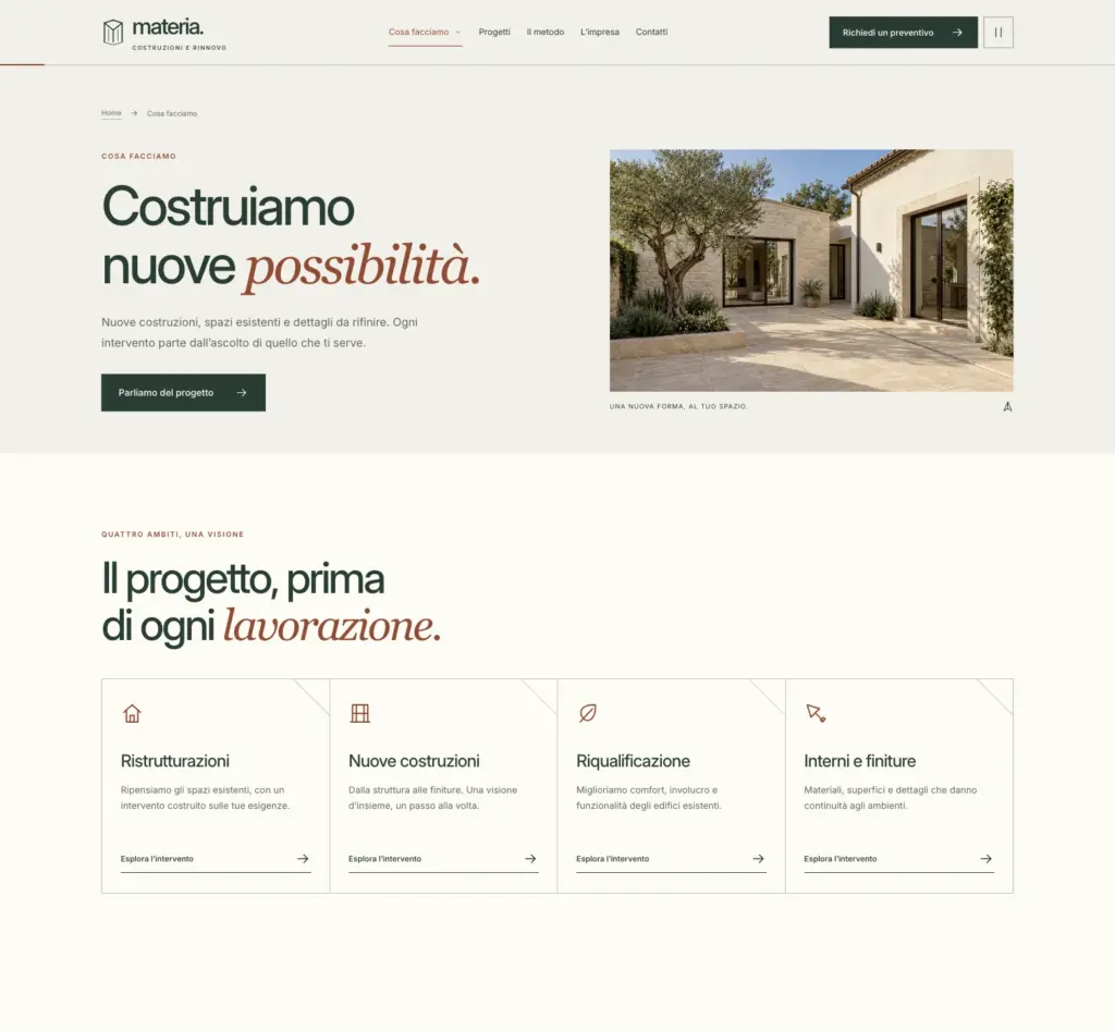 Pagina Cosa facciamo con ristrutturazioni, nuove costruzioni, riqualificazione e finiture