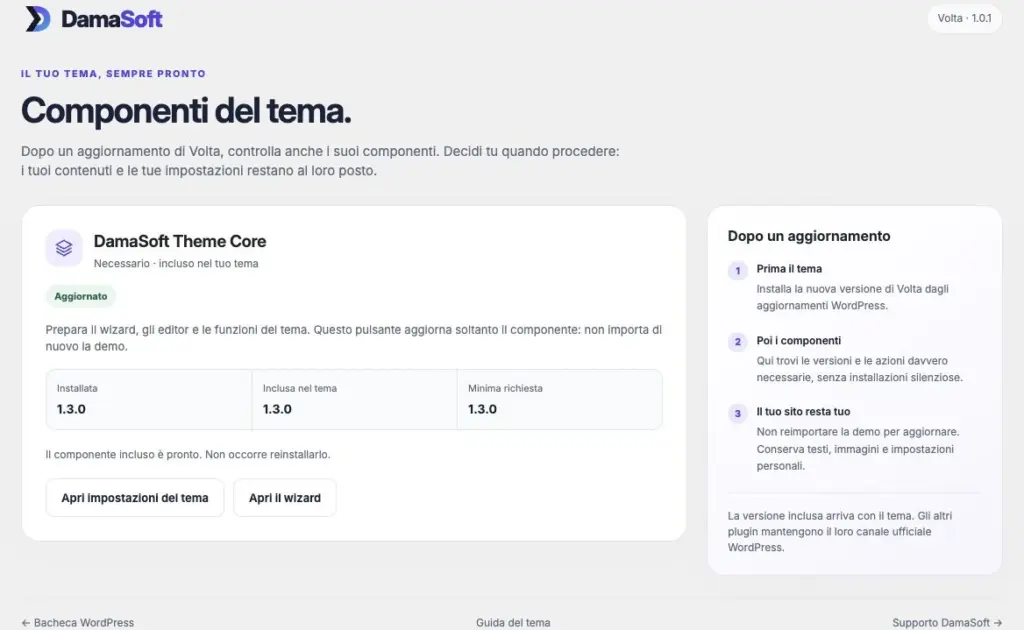 Pannello DamaSoft Volta con Theme Core installato, incluso e minimo richiesto