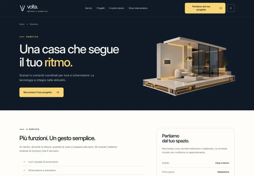 Pagina Domotica Volta con composizione visiva dedicata al comfort domestico