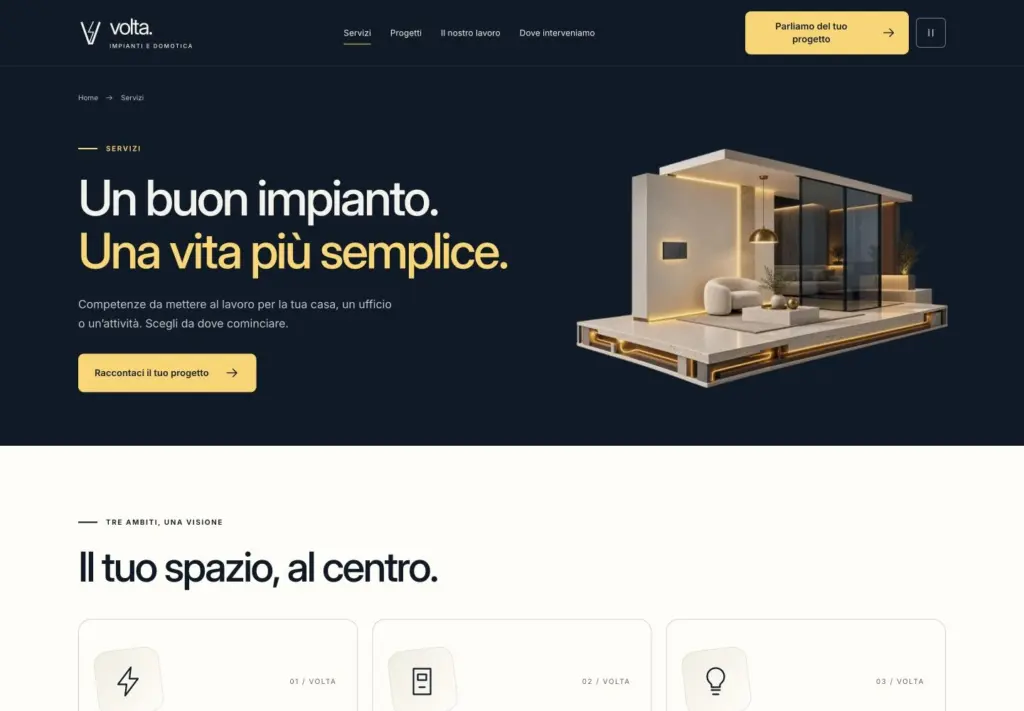 Pagina Servizi Volta con presentazione degli impianti e collegamenti agli approfondimenti