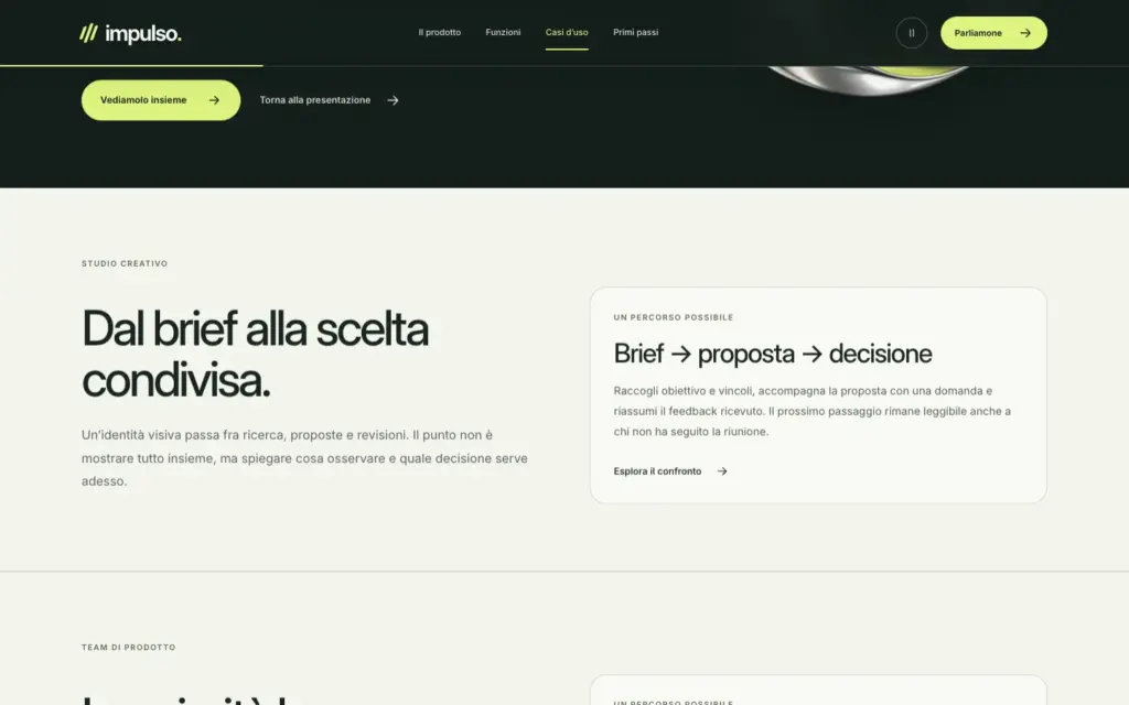 Esempio per studi creativi nella pagina Casi d’uso di Impulso