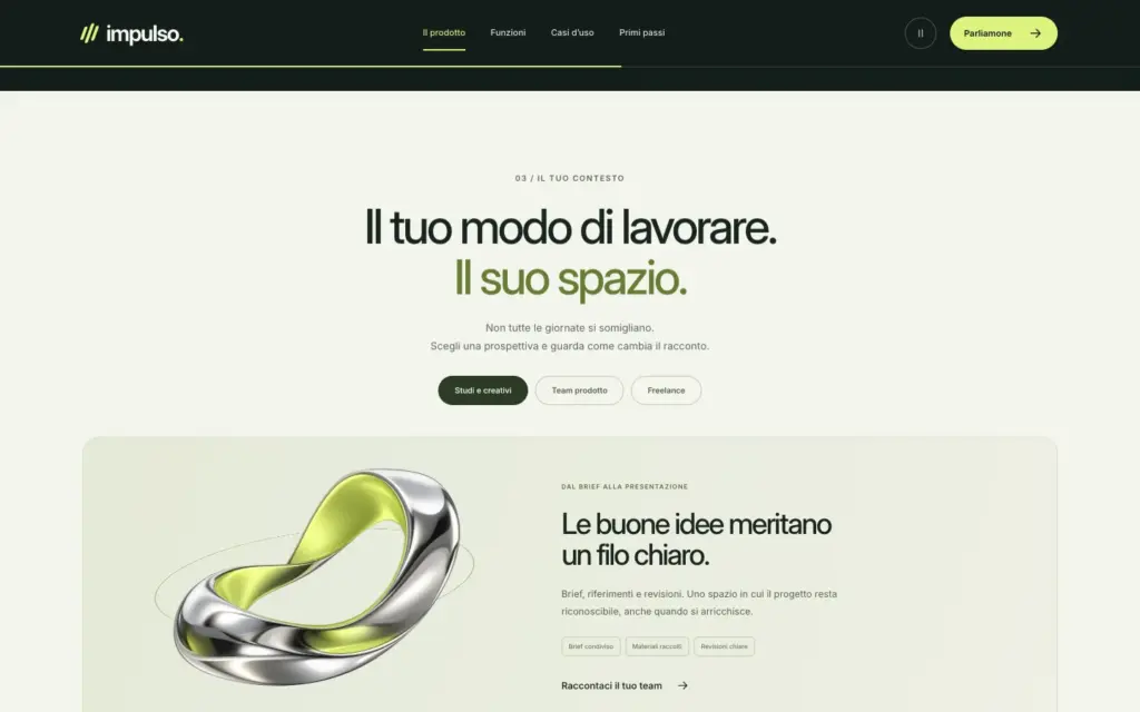 Sezione Contesti di Impulso con prospettive per studi, team e freelance