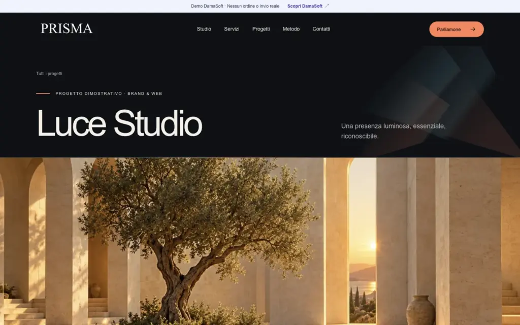 Progetto dimostrativo Luce Studio con immagine e presentazione del lavoro