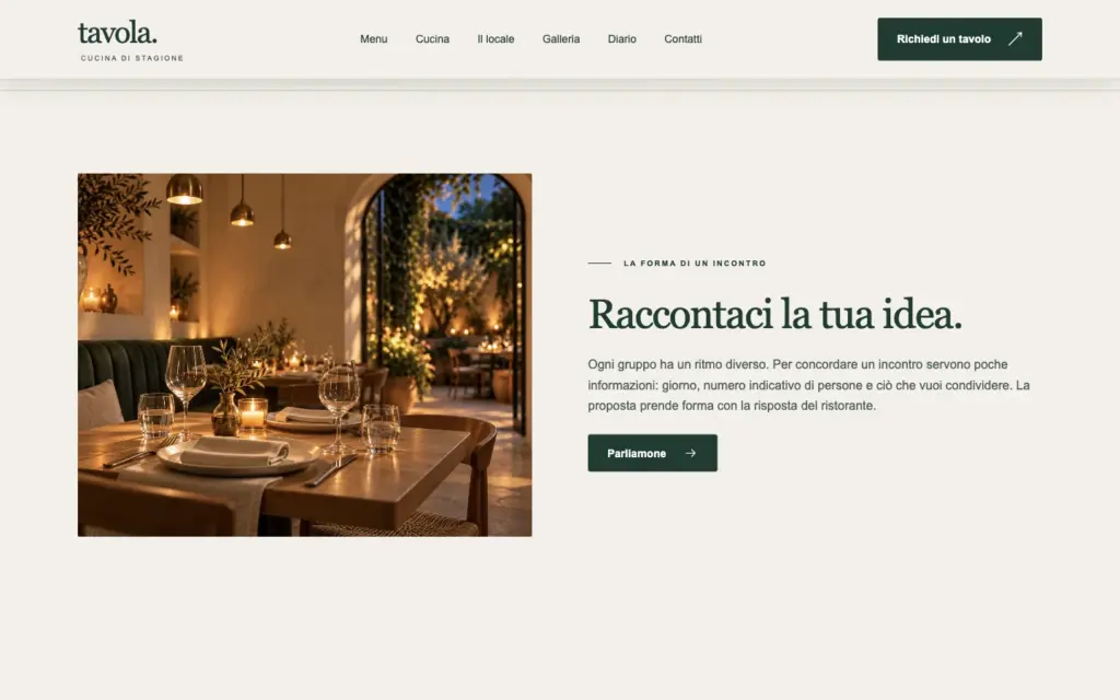 Pagina Insieme a tavola con occasioni dimostrative e accesso ai contatti